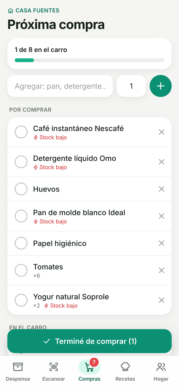 Lista de compras con productos para marcar